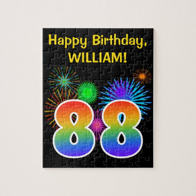 Fun Fireworks + Regenbogenmuster "88" Geburtstag # Puzzle (Vertikal)