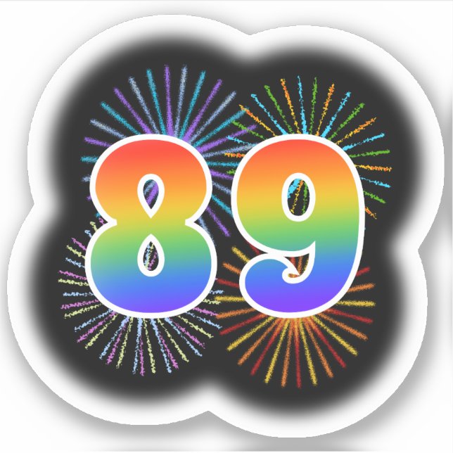 Fun Fireworks + Regenbogenmuster "89" Event # Aufkleber (Vorderseite)