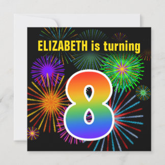 Fun Fireworks + Regenbogenmuster "8" Geburtstag # Einladung