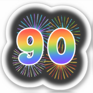Fun Fireworks + Regenbogenmuster "90" Event # Aufkleber