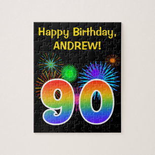 Fun Fireworks + Regenbogenmuster "90" Geburtstag # Puzzle