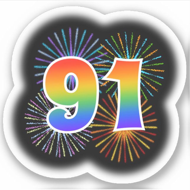Fun Fireworks + Regenbogenmuster "91" Event # Aufkleber (Vorderseite)