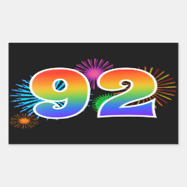 Fun Fireworks + Regenbogenmuster "92" Ereignisnumm Rechteckiger Aufkleber