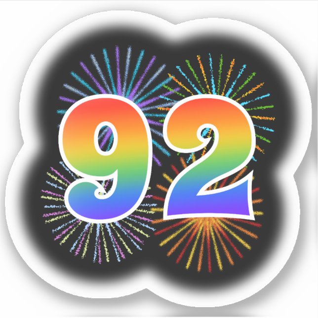 Fun Fireworks + Regenbogenmuster "92" Event # Aufkleber (Vorderseite)
