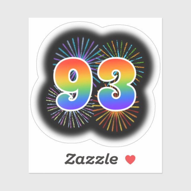 Fun Fireworks + Regenbogenmuster "93" Event # Aufkleber (Blatt)