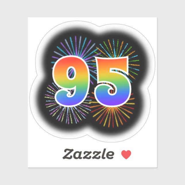 Fun Fireworks + Regenbogenmuster "95" Event # Aufkleber (Blatt)