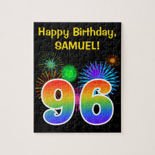 Fun Fireworks + Regenbogenmuster "96" Geburtstag # Puzzle