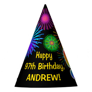 Fun Fireworks + Regenbogenmuster "97" Geburtstag # Partyhütchen