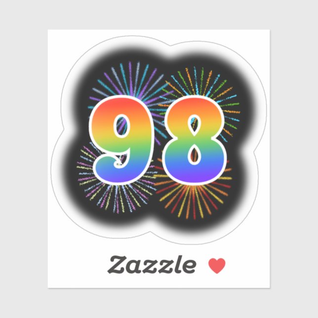 Fun Fireworks + Regenbogenmuster "98" Event # Aufkleber (Blatt)