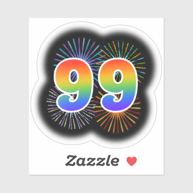 Fun Fireworks + Regenbogenmuster "99" Event # Aufkleber (Blatt)