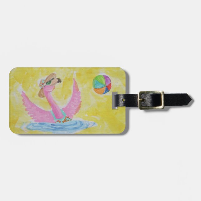 Fun Flamingo Frolocking am Strand Gepäckanhänger (Vorderseite horizontal)
