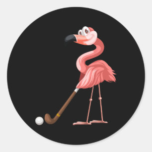 Fun Flamingo Hockey Flamingo Playing Hockey Runder Aufkleber