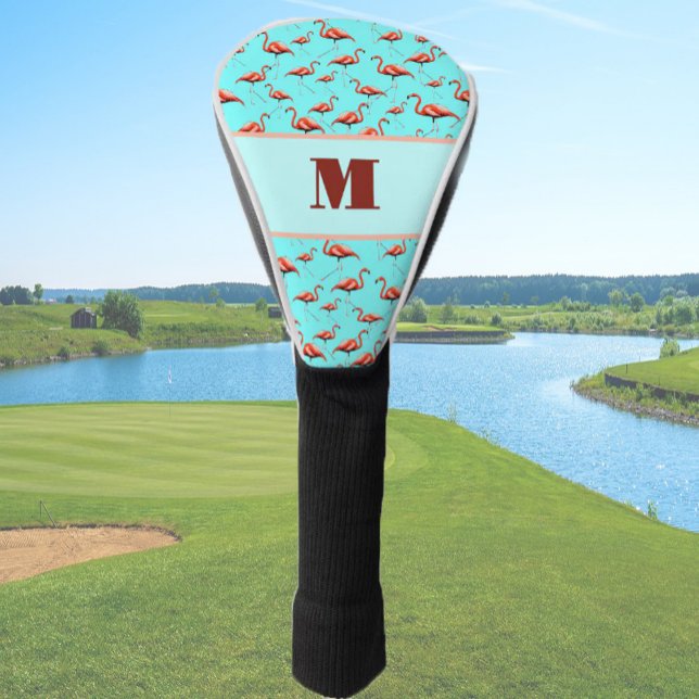 Fun Flamingo rosa und Aqua Custom Monogram Ladys Golf Headcover (Von Creator hochgeladen)
