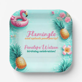 Fun Flamingo und Ananas Summer Pool Party Pappteller