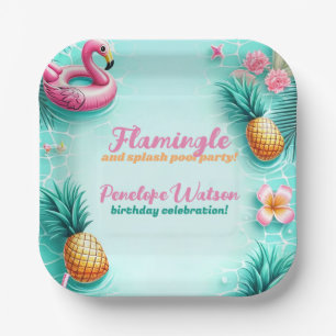 Fun Flamingo und Ananas Summer Pool Party Pappteller
