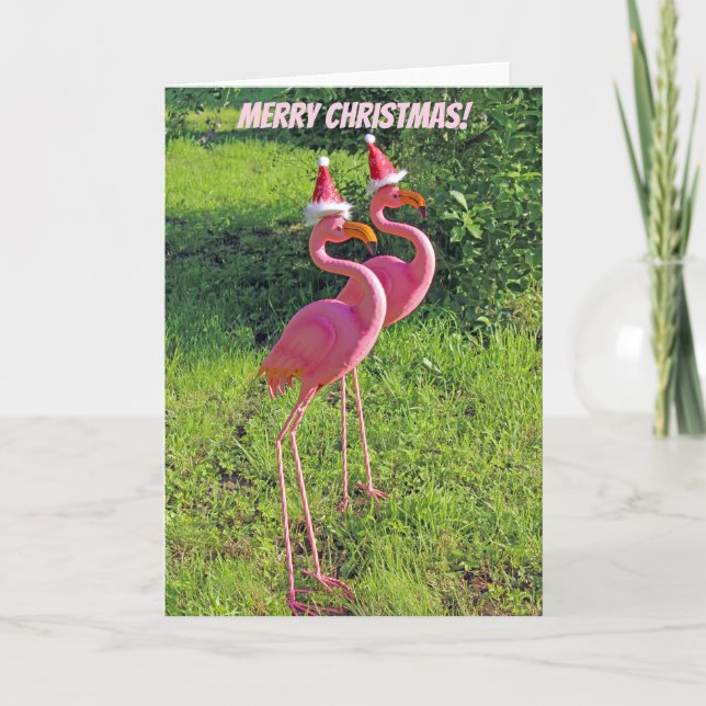 Fun Flamingo Weihnachts-Grußkarte! Feiertagskarte (Vorderseite)