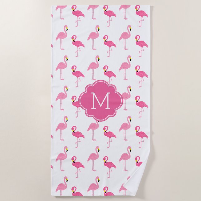 Fun Flamingos Muster Mit Monogramm Strandtuch (Vorderseite)