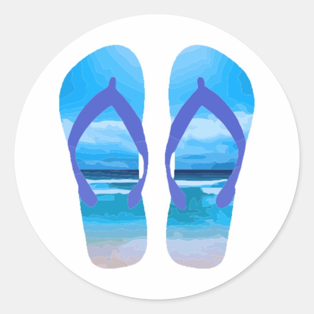 Fun Flip Flops Sommer Beach Art für Urlaub Runder Aufkleber (Vorderseite)