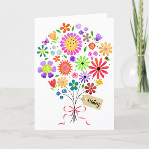 Fun Floral Bouquet mit Name Card Geburtskarte Karte