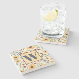 Fun Floral Daisy Muster Custom Initial Steinuntersetzer
