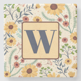 Fun Floral Daisy Muster Custom Initial Steinuntersetzer