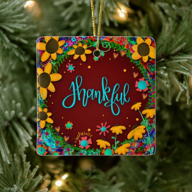 Fun floral dankbar farbenfrohe Hübsche Inspirivity Keramikornament (Baum)