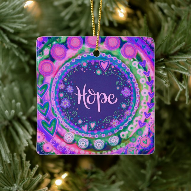Fun Floral Hope Hübsche Lila Inspirivity Keramikornament (Baum)