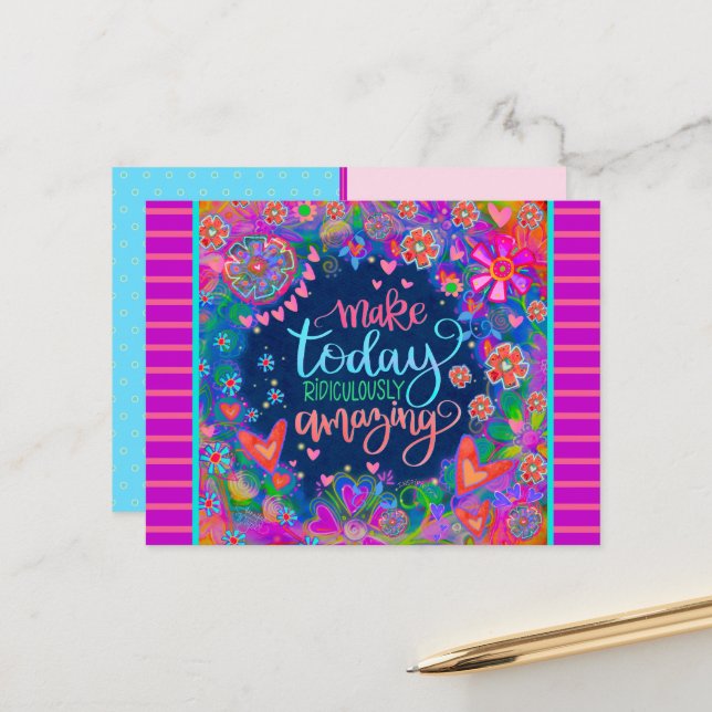 Fun Floral hört lächerlich Phantastisches Zitat Postkarte (Vorderseite/Rückseite Beispiel)