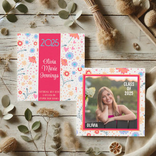 Fun Floral Inspirivity Abschluss Foto Custom Einladung