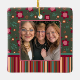 Fun Floral Stripe Custom Foto zwei Seiten Keramikornament