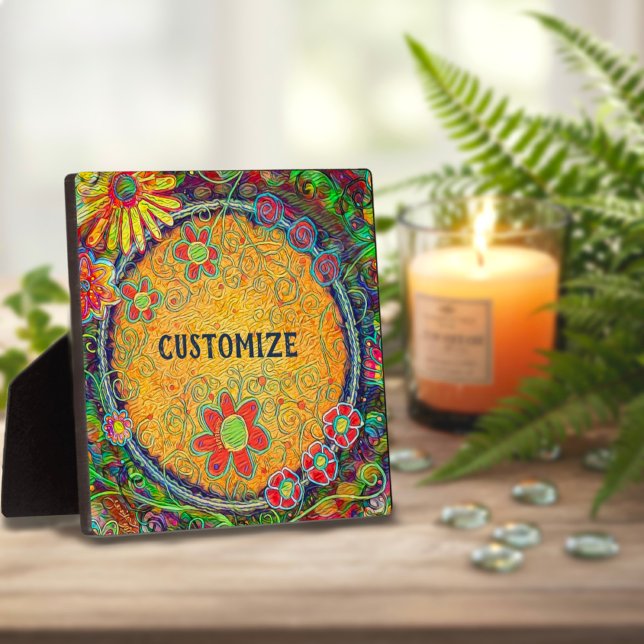 Fun Floral Yellow Whimsical ONE WORD Plaque Fotoplatte (Von Creator hochgeladen)