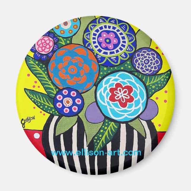 Fun Folk Art Blume Magnet (Vorne)