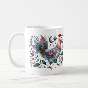 Fun Folk Art Chicken oder Rooster in der Nacht Kaffeetasse