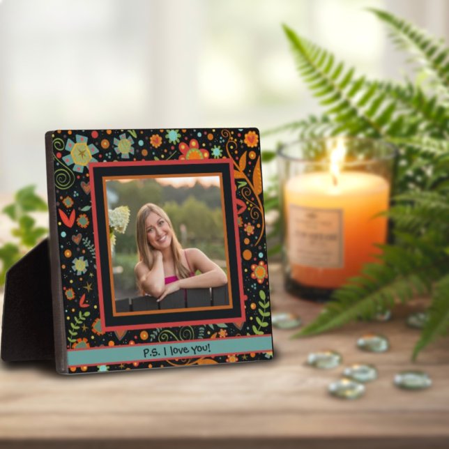 Fun Folk Floral Niedliches Foto Kundenspezifische  Fotoplatte (Von Creator hochgeladen)