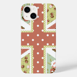 Fun Folk Quilt Britische Union Jack Blume braun Case-Mate iPhone 14 Hülle