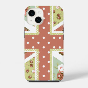 Fun Folk Quilt Britische Union Jack Blume braun iPhone 14 Hülle