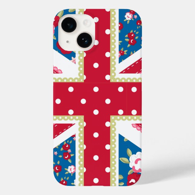 Fun Folk Quilt Britische Union Jack Blume Case-Mate iPhone Hülle (Rückseite)