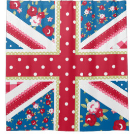 Fun Folk Quilt Britische Union Jack Blume Duschvorhang