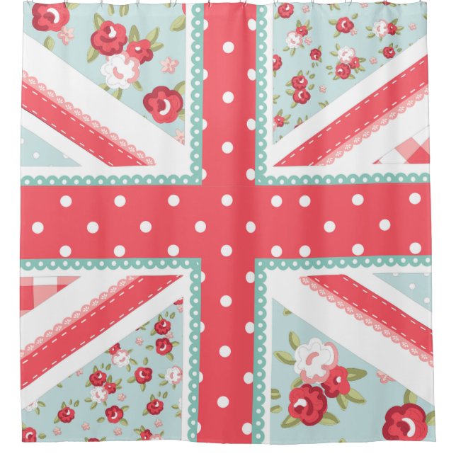 Fun Folk Quilt Britische Union Jack Pastels Duschvorhang (Vorderseite)