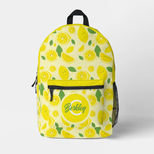 Fun Food Frucht Lemon Kids Name Monogram Bedruckter Rucksack (Vorderseite)