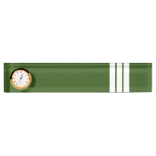 Fun Forest Green Triple White Racing Stripes Uhr Namensplakette