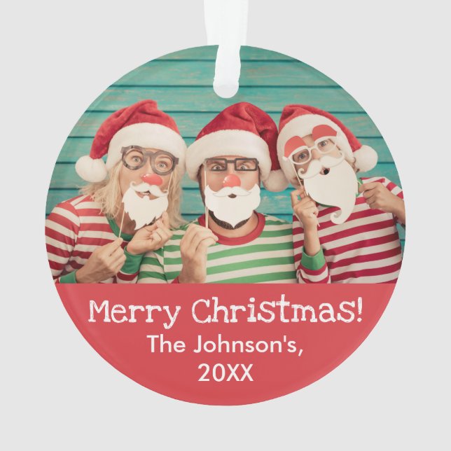 Fun Foto auf Front und zurück Rustikale Rote Weihn Ornament (Rückseite)