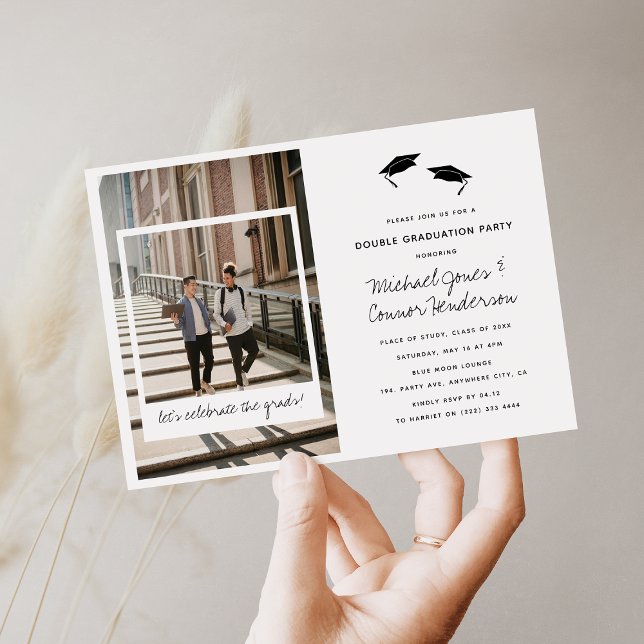 Fun Foto Collage Double Graduation Party Einladung (Von Creator hochgeladen)