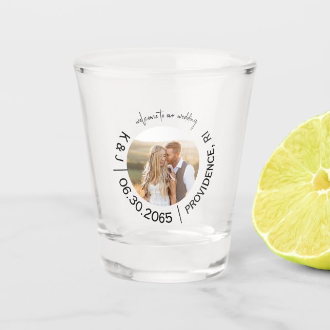 Fun Foto Gastgeschenk Hochzeit Schnapsglas (Vorderseite)
