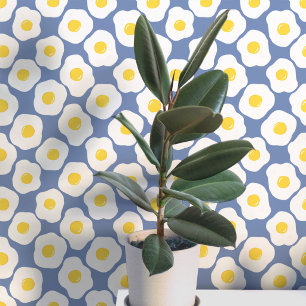 Fun Fried Eggs Blue Pattern Tapete
