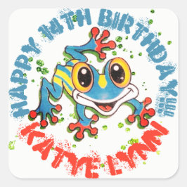 Fun Frog Personalisiertes Party Farbenfrohe Paint  Quadratischer Aufkleber