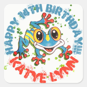 Fun Frog Personalisiertes Party Farbenfrohe Paint Quadratischer Aufkleber