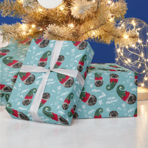 Fun fröhliche Weihnachtself Illustration Foto Name Geschenkpapier