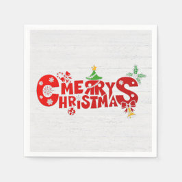 Fun fröhlicher Weihnachtstext auf weißem Holz Serviette