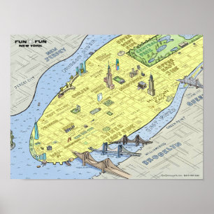 Fun Fun Map von New York City Poster Wall Prin